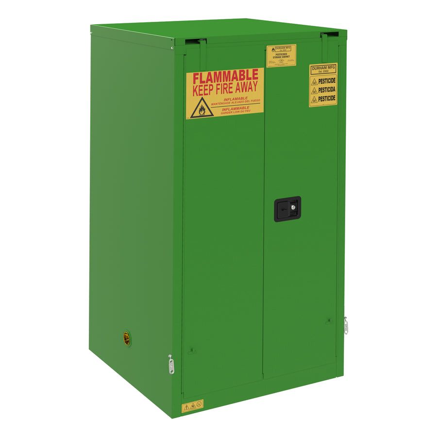 FM Approved, Pesticide Storage Cabinet, 60 Gallon, 2 Doors, Self Close, 2 Shelves, 3 Plastic Trays, Green