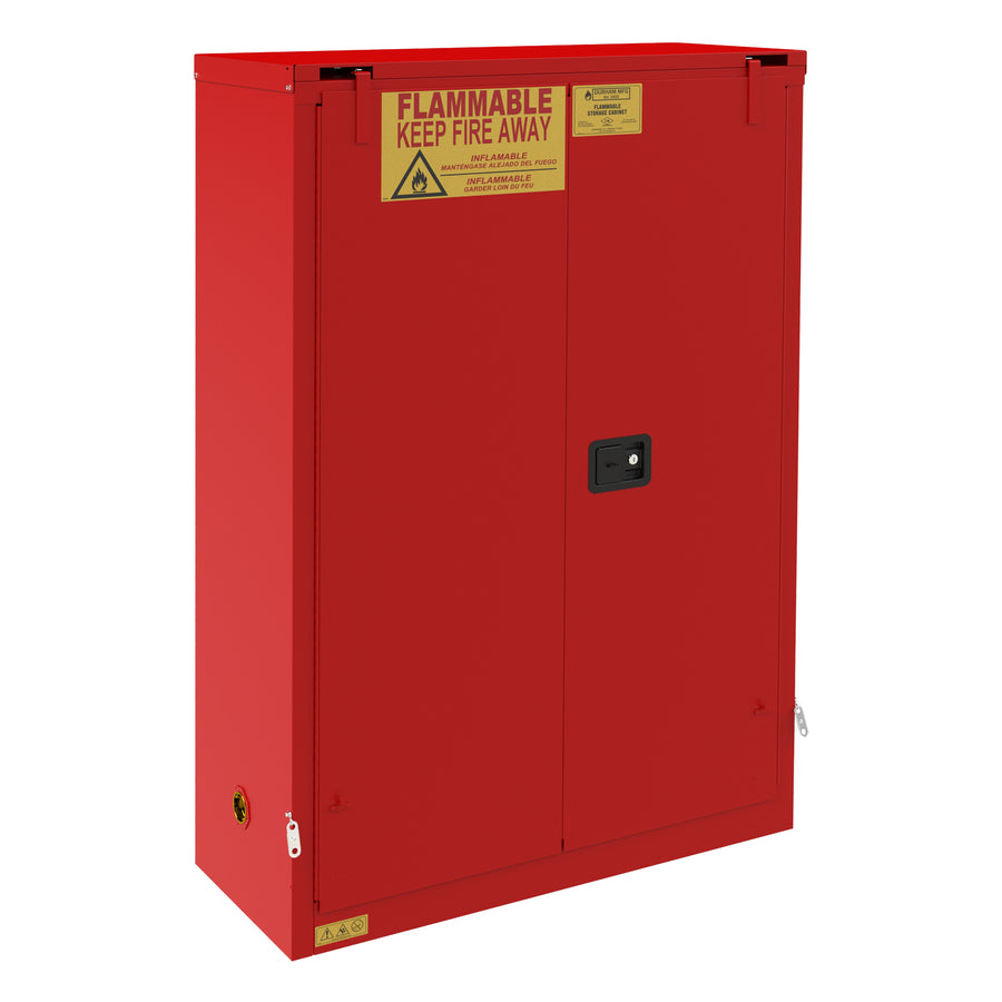FM Approved, Flammable Storage Cabinet, 60 Gallon Paint and Ink Storage, 2 Doors, Self Close, 5 Shelves, Red