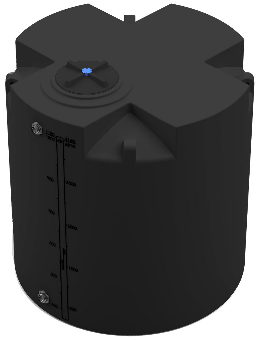 1100 GAL PROCHEM® PLUS POTABLE WATER TANK - LPE 1.0 FDA - BLACK  - DIA 72" x HGT 76" - LID 16" - BH FITTING T 1.5” / B 2” 