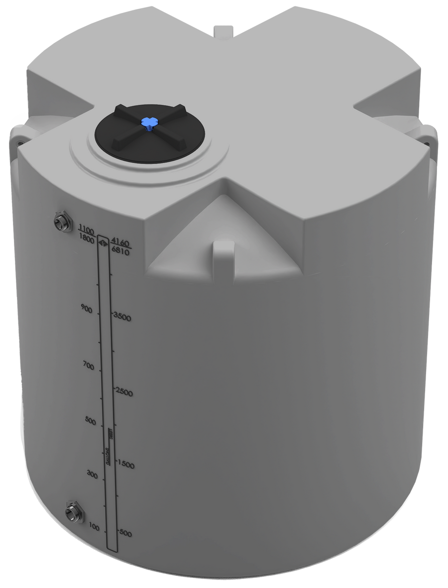 1100 GAL PROCHEM® PLUS POTABLE WATER TANK - LPE 1.0 FDA - GRAY  - DIA 72" x HGT 76" - LID 16" - BH FITTING T 1.5” / B 2” 
