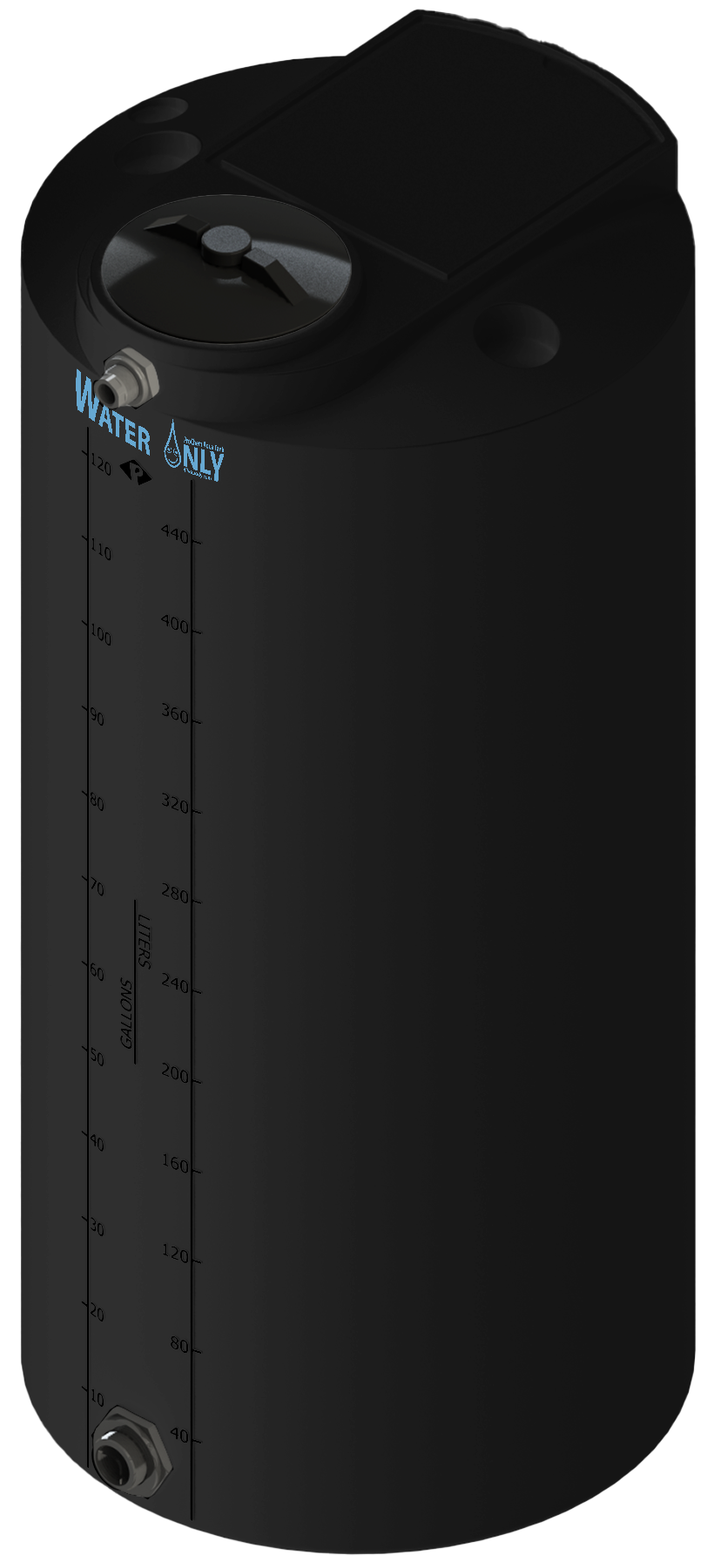 125 Gal ProChem® Potable Water Tank w/Bulkhead Fittings - Twist Lid 8" - LPE 1.0 - Black 
