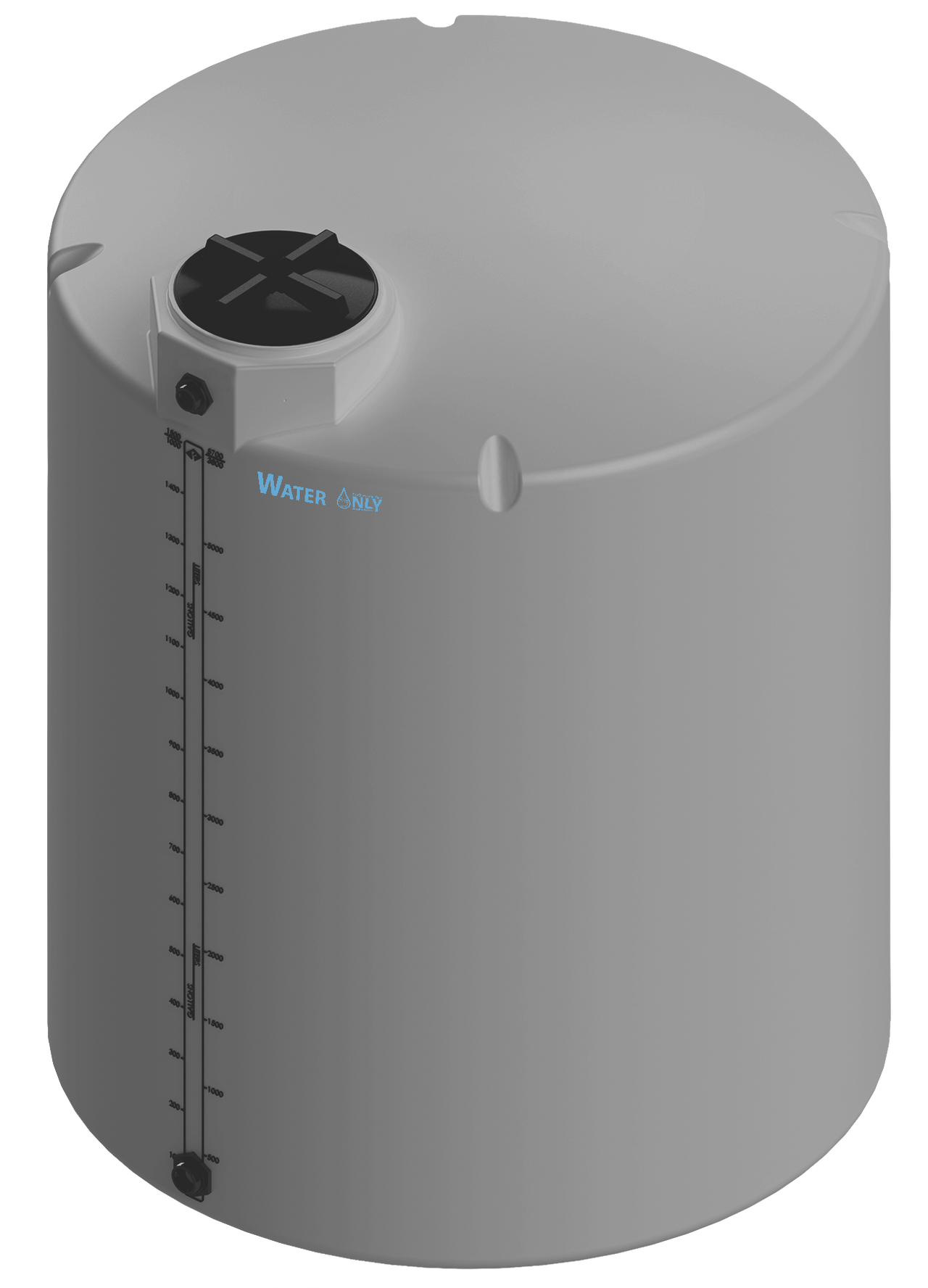 1500 Gal ProChem® Potable Water Tank w/Bulkhead Fittings - Twist Lid 16" - LPE 1.0 - Dk Gray 