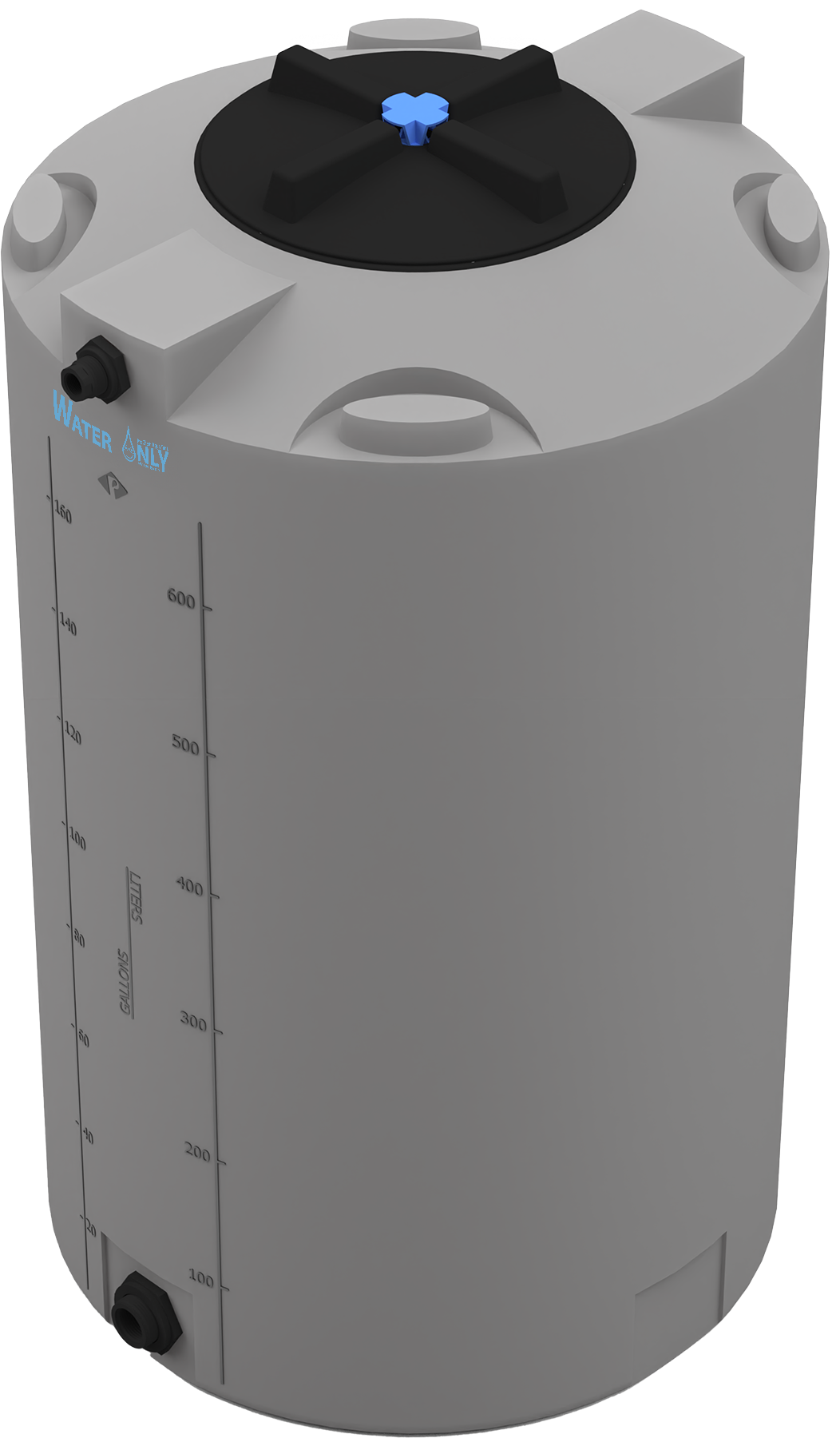 175 Gal ProChem® Potable Water Tank w/Bulkhead Fittings - Twist Lid 16" - LPE 1.0 - Dk Gray 