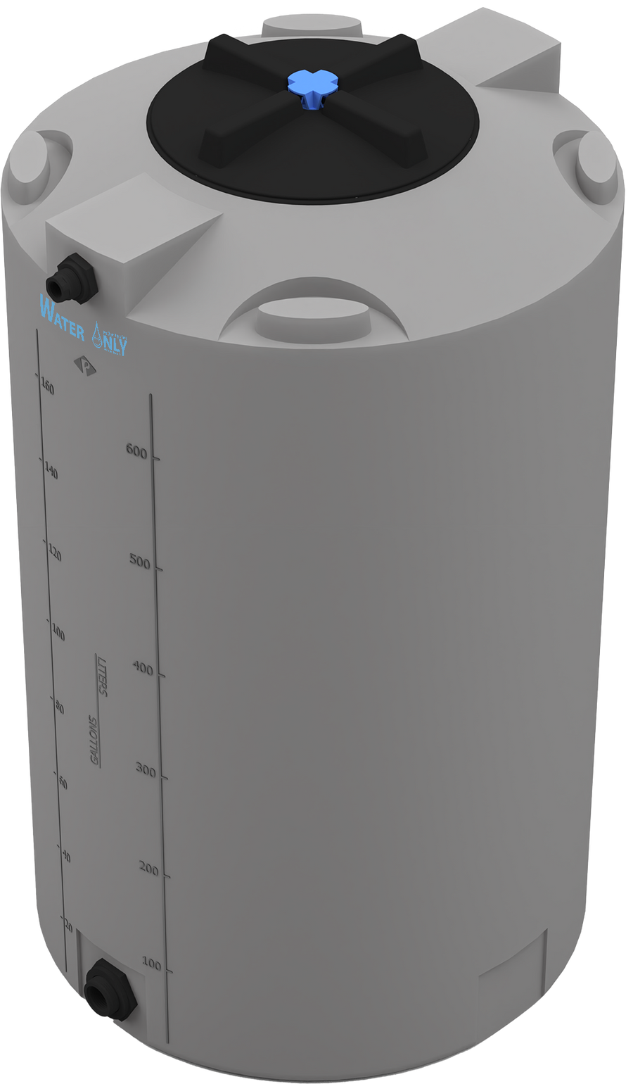 175 Gal ProChem® Potable Water Tank w/Bulkhead Fittings - Twist Lid 16" - LPE 1.0 - Dk Gray 