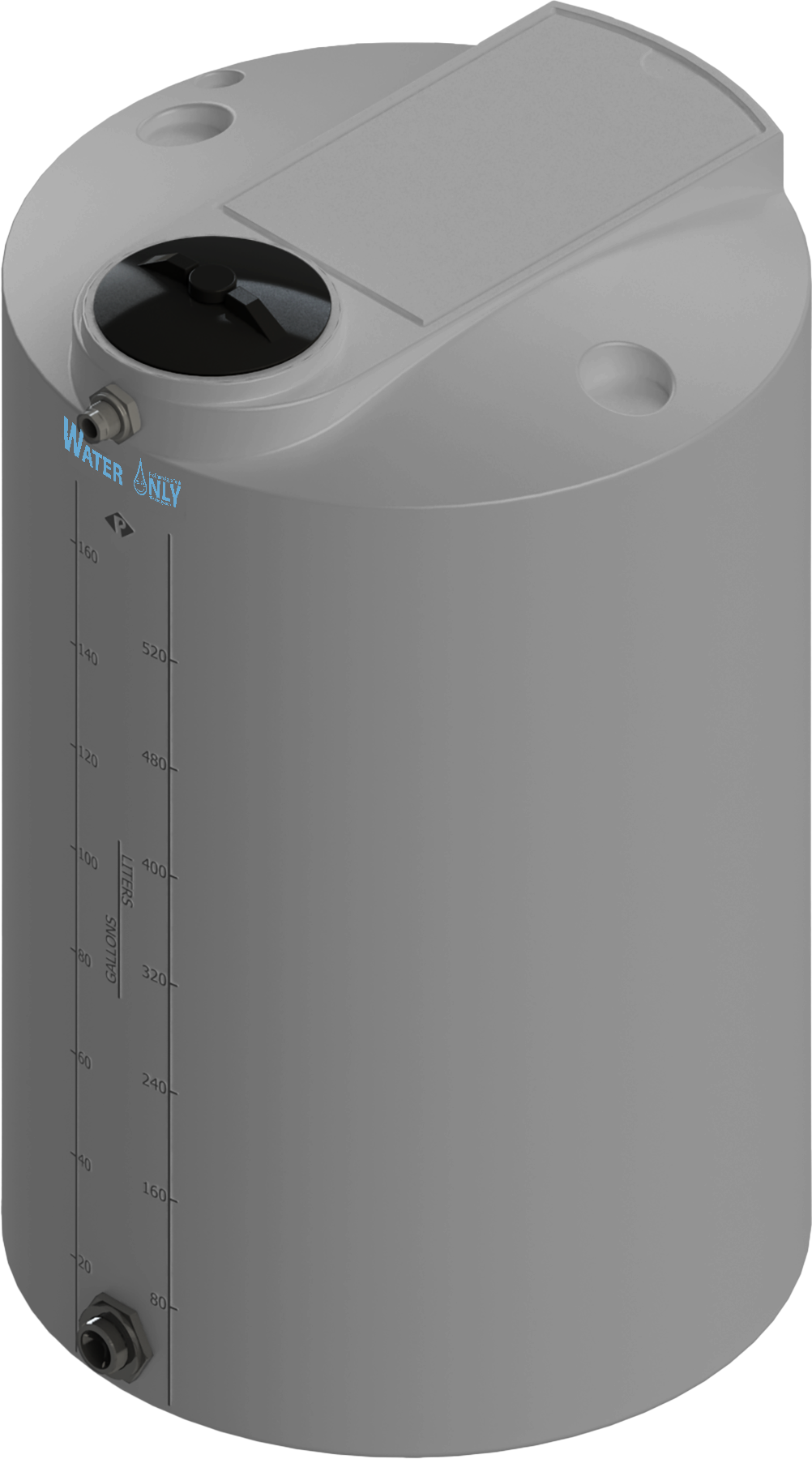 175 Gal ProChem® Potable Water Tank w/Bulkhead Fittings - Twist Lid 8" - LPE 1.0 - Dk Gray 