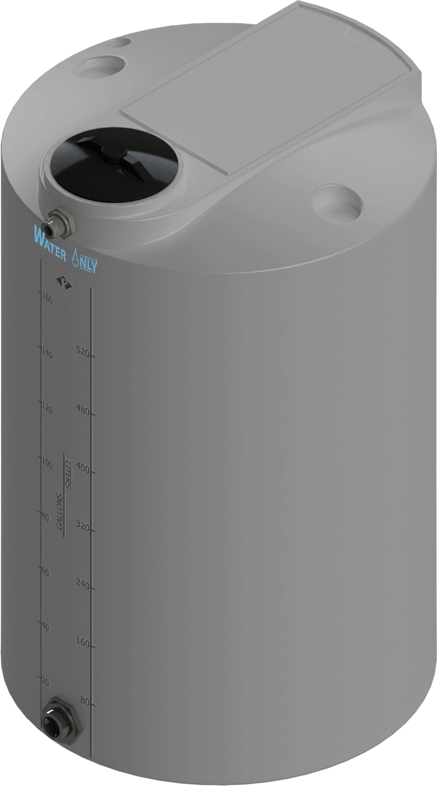 175 Gal ProChem® Potable Water Tank w/Bulkhead Fittings - Twist Lid 8" - LPE 1.0 - Dk Gray 