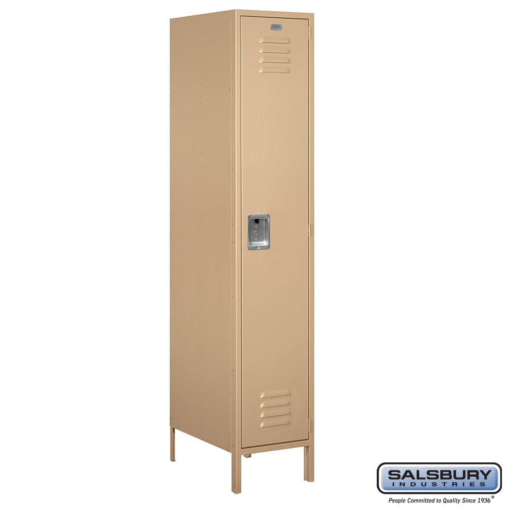 18" Wide Single Tier Standard Metal Locker - 1 Wide - 6 Feet High - 21 Inches Deep - Tan - Assembled