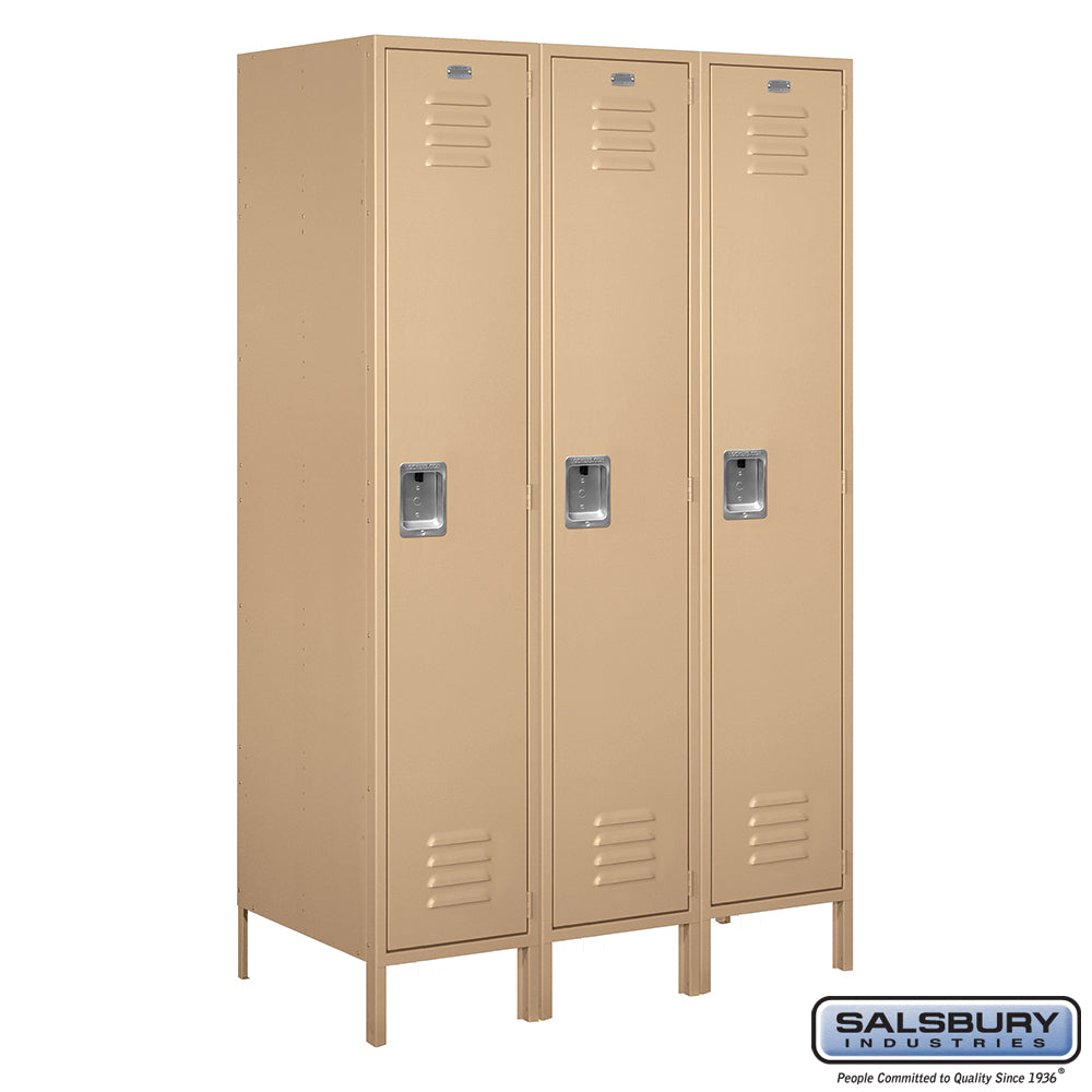 18" Wide Single Tier Standard Metal Locker - 3 Wide - 6 Feet High - 21 Inches Deep - Tan - Assembled