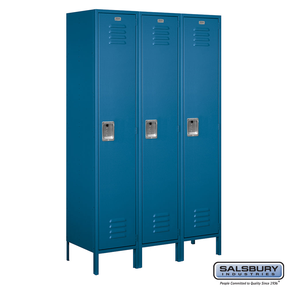 18" Wide Single Tier Standard Metal Locker - 3 Wide - 6 Feet High - 18 Inches Deep - Blue - Unassembled