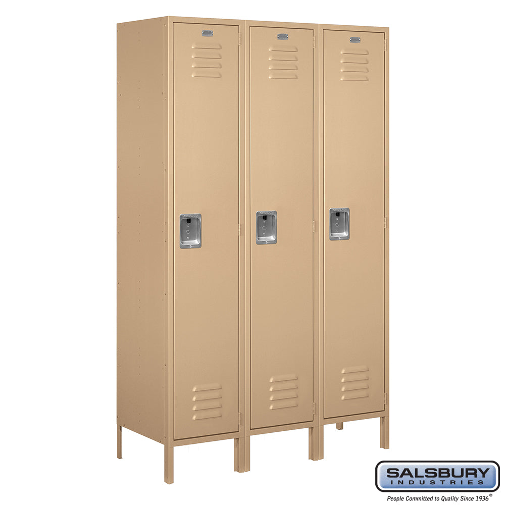 18" Wide Single Tier Standard Metal Locker - 3 Wide - 6 Feet High - 18 Inches Deep - Tan - Assembled