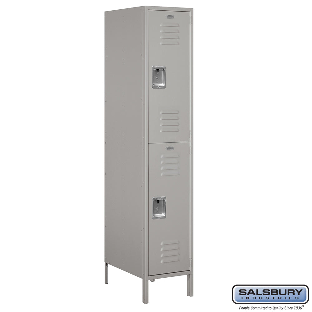 18" Wide Double Tier Standard Metal Locker - 1 Wide - 6 Feet High - 21 Inches Deep - Gray - Assembled