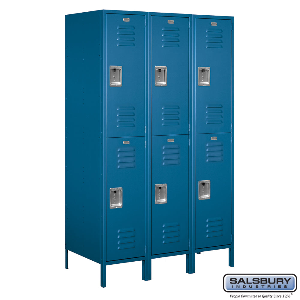 18" Wide Double Tier Standard Metal Locker - 3 Wide - 6 Feet High - 21 Inches Deep - Blue - Assembled