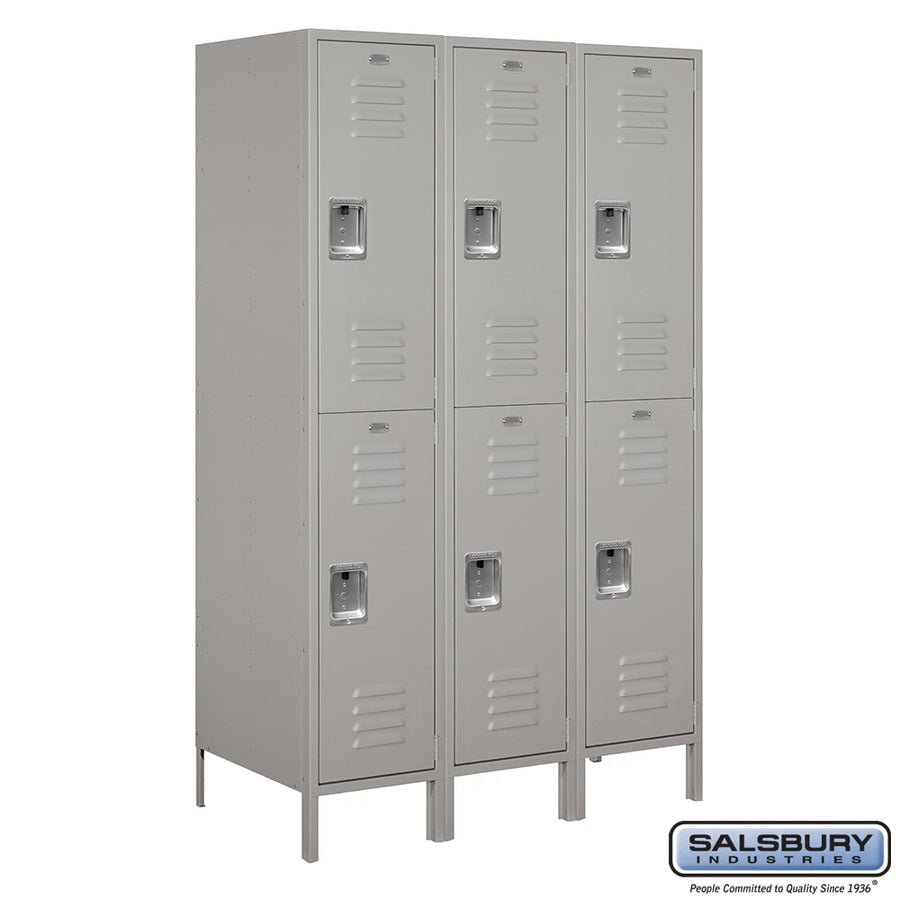 18" Wide Double Tier Standard Metal Locker - 3 Wide - 6 Feet High - 21 Inches Deep - Gray - Assembled