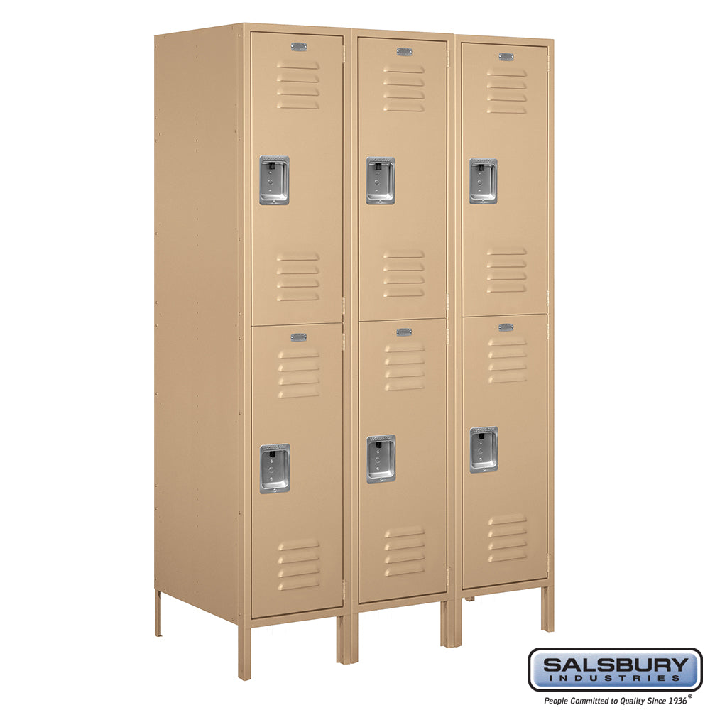 18" Wide Double Tier Standard Metal Locker - 3 Wide - 6 Feet High - 21 Inches Deep - Tan - Assembled