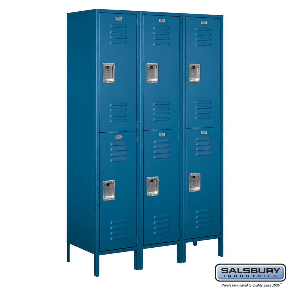 18" Wide Double Tier Standard Metal Locker - 3 Wide - 6 Feet High - 18 Inches Deep - Blue - Assembled