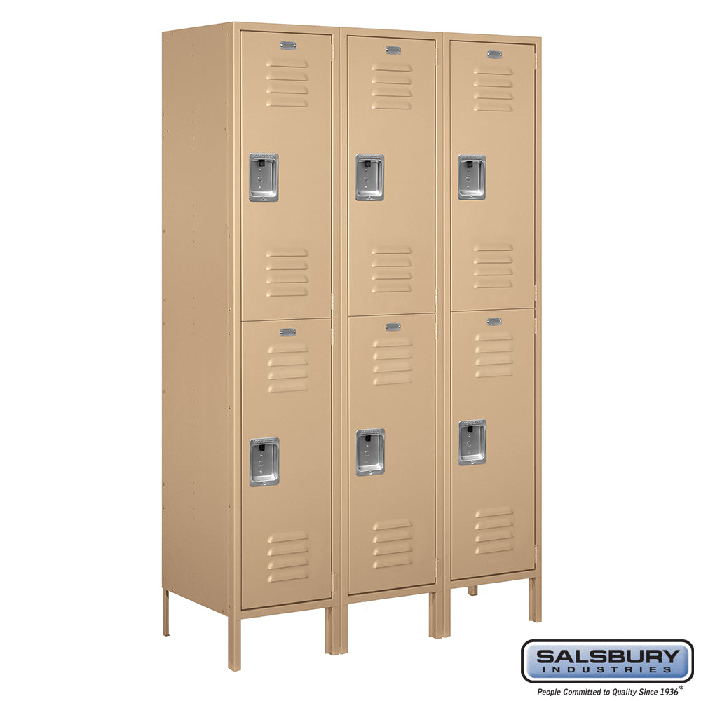 18" Wide Double Tier Standard Metal Locker - 3 Wide - 6 Feet High - 18 Inches Deep - Tan - Assembled