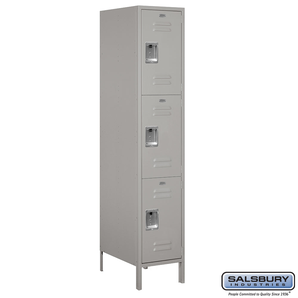 18" Wide Triple Tier Standard Metal Locker - 1 Wide - 6 Feet High - 21 Inches Deep - Gray - Assembled