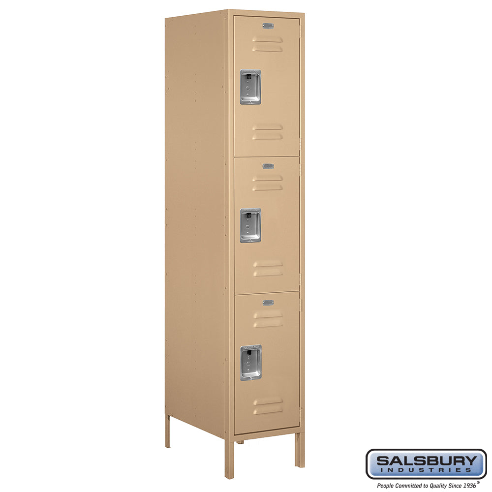 18" Wide Triple Tier Standard Metal Locker - 1 Wide - 6 Feet High - 21 Inches Deep - Tan - Assembled