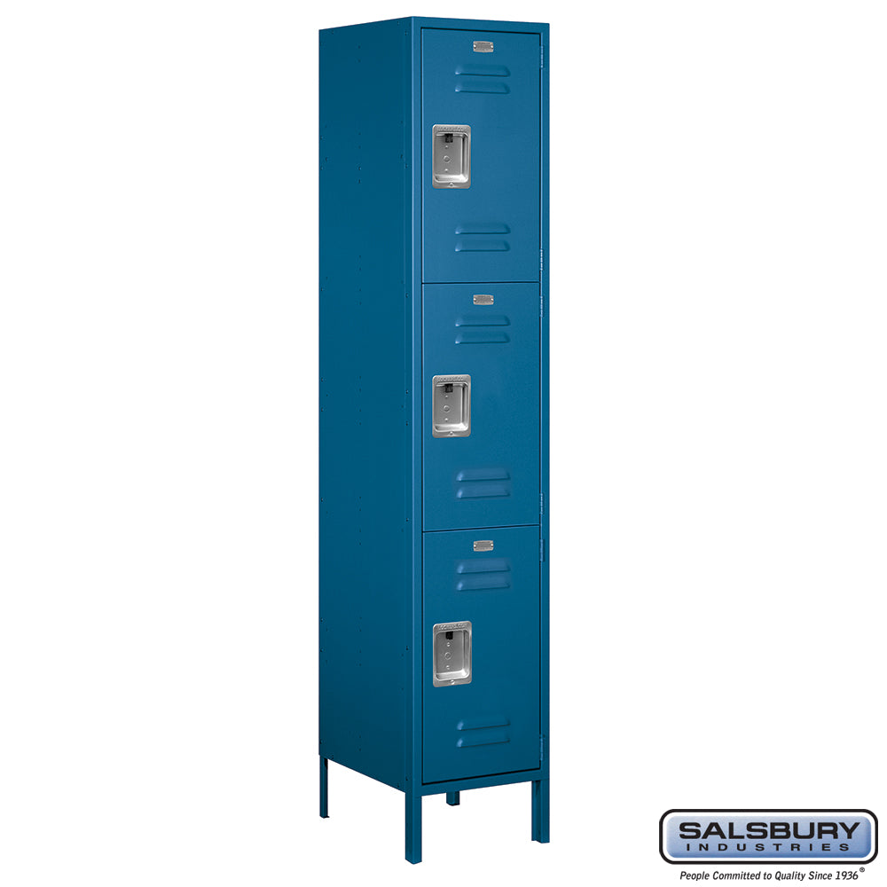 18" Wide Triple Tier Standard Metal Locker - 1 Wide - 6 Feet High - 18 Inches Deep - Blue - Assembled