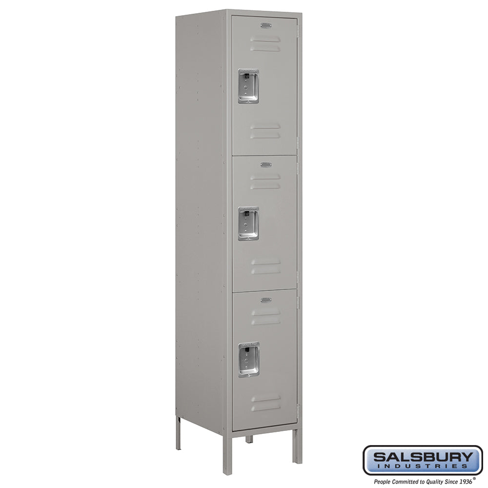 18" Wide Triple Tier Standard Metal Locker - 1 Wide - 6 Feet High - 18 Inches Deep - Gray - Assembled