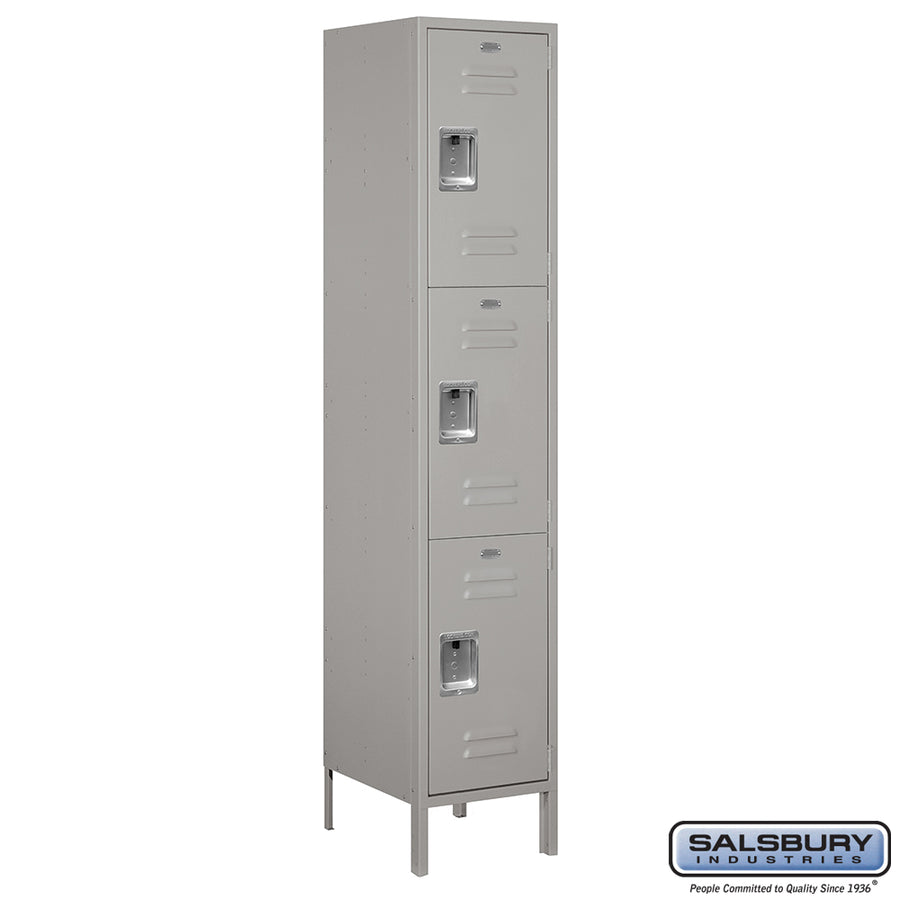 18" Wide Triple Tier Standard Metal Locker - 1 Wide - 6 Feet High - 18 Inches Deep - Gray - Assembled