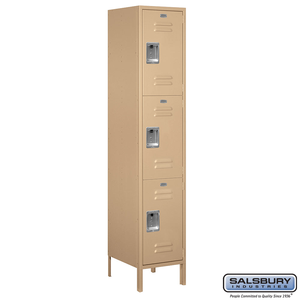 18" Wide Triple Tier Standard Metal Locker - 1 Wide - 6 Feet High - 18 Inches Deep - Tan - Assembled