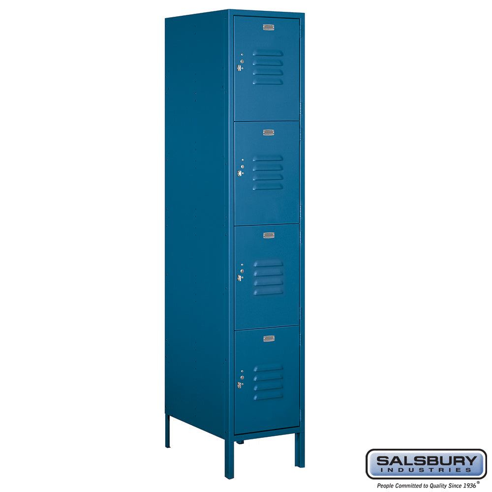 18" Wide Four Tier Standard Metal Locker - 1 Wide - 6 Feet High - 21 Inches Deep - Blue - Assembled