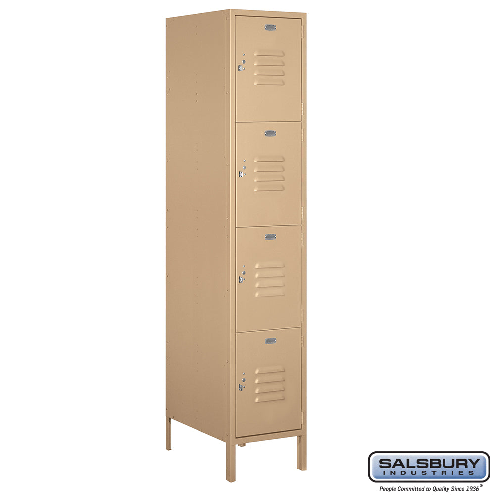 18" Wide Four Tier Standard Metal Locker - 1 Wide - 6 Feet High - 21 Inches Deep - Tan - Assembled