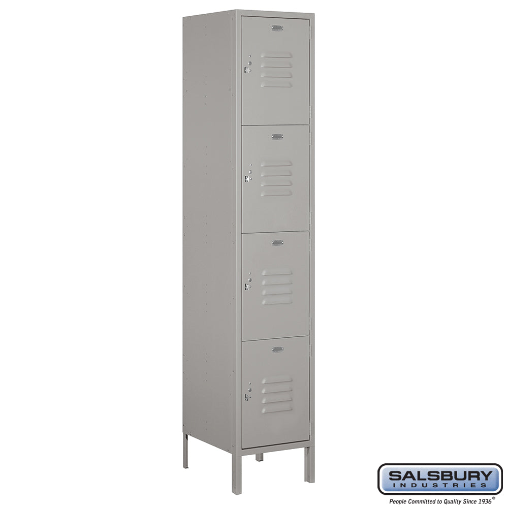 18" Wide Four Tier Standard Metal Locker - 1 Wide - 6 Feet High - 18 Inches Deep - Gray - Assembled