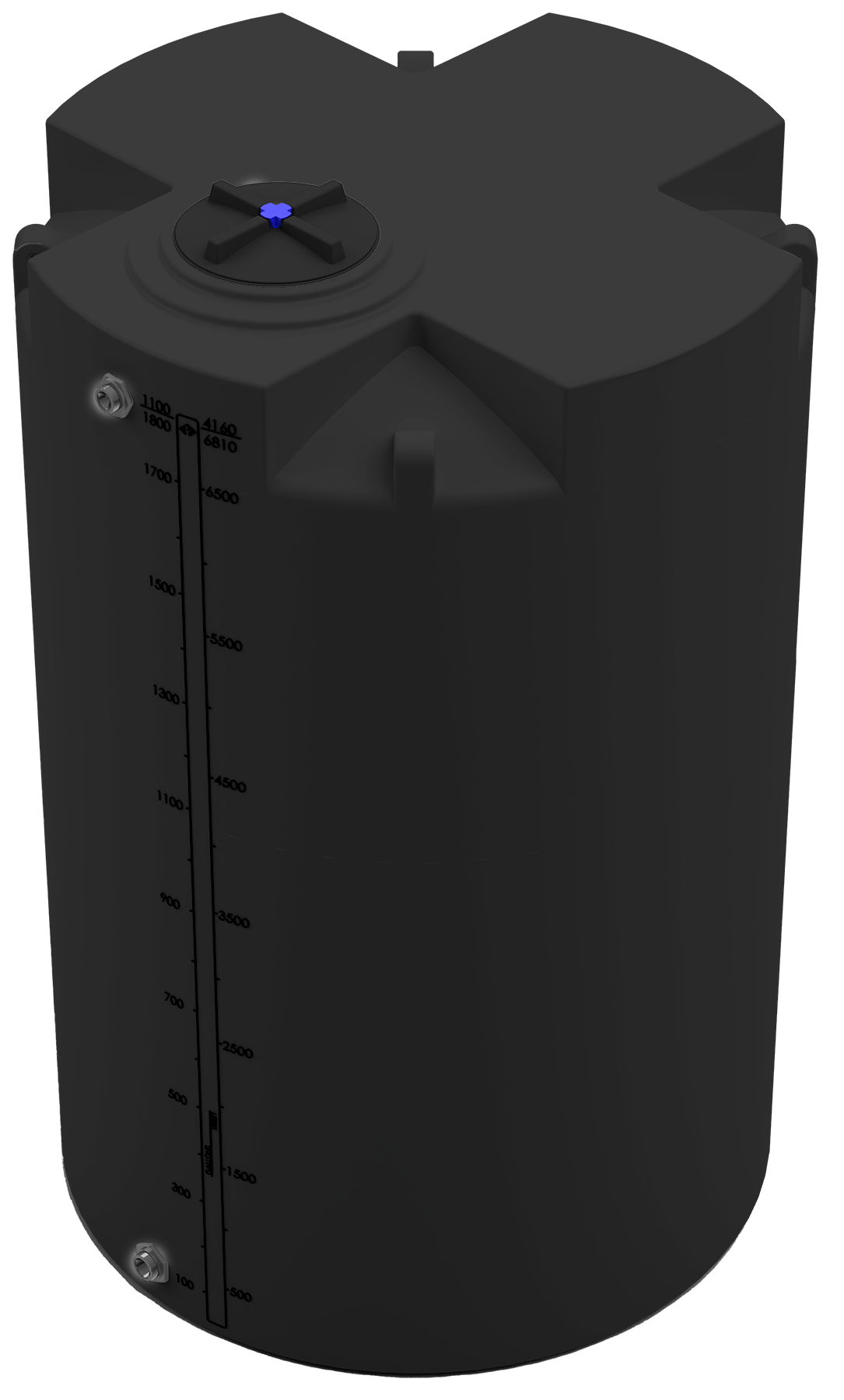 1800 GAL PROCHEM® PLUS POTABLE WATER TANK - LPE 1.0 FDA - BLACK  - DIA 72" x HGT 113" - LID 16" - BH FITTING T 1.5” / B 2” 