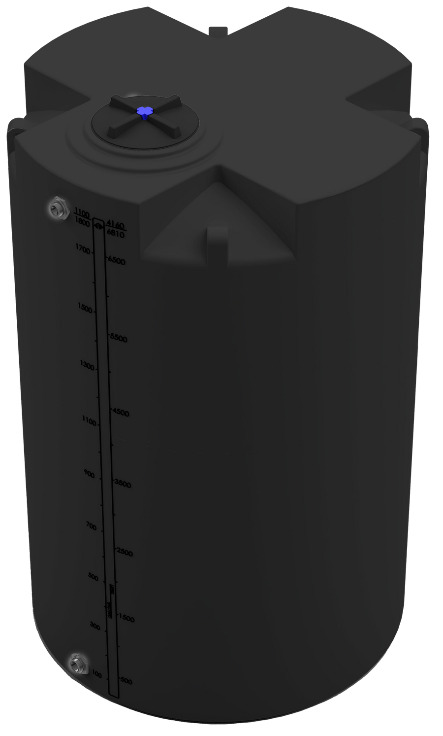 1800 GAL PROCHEM® PLUS POTABLE WATER TANK - LPE 1.0 FDA - BLACK  - DIA 72" x HGT 113" - LID 16" - BH FITTING T 1.5” / B 2” 