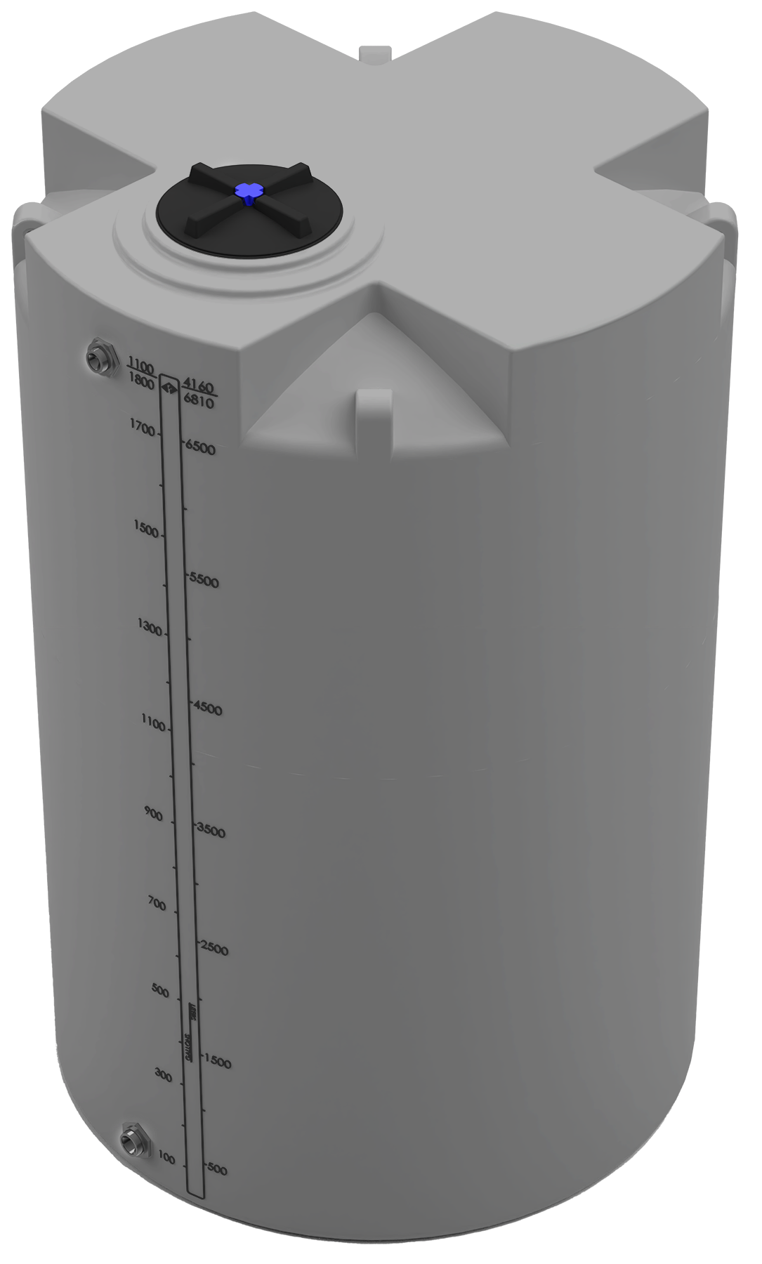 1800 GAL PROCHEM® PLUS POTABLE WATER TANK - LPE 1.0 FDA - GRAY  - DIA 72" x HGT 113" - LID 16" - BH FITTING T 1.5” / B 2” 