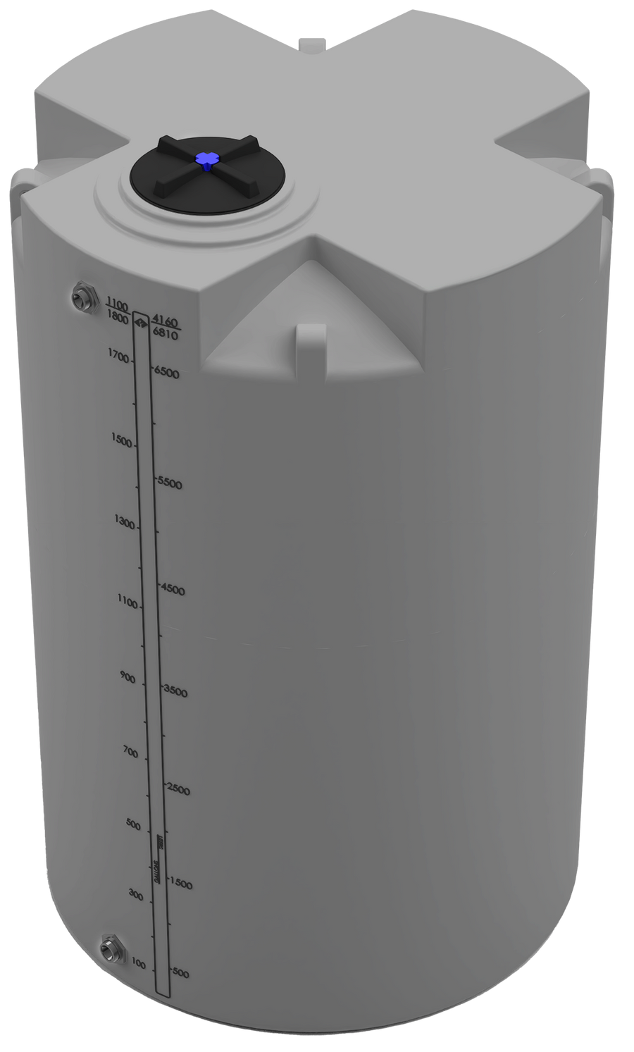 1800 GAL PROCHEM® PLUS POTABLE WATER TANK - LPE 1.0 FDA - GRAY  - DIA 72" x HGT 113" - LID 16" - BH FITTING T 1.5” / B 2” 