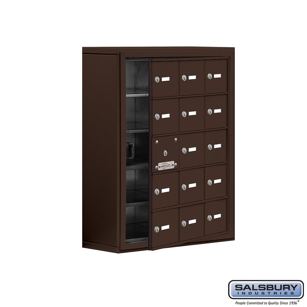 Surface Mounted Cell Phone Locker with 15 A Doors (14 usable) in Bronze - Keyed Locks