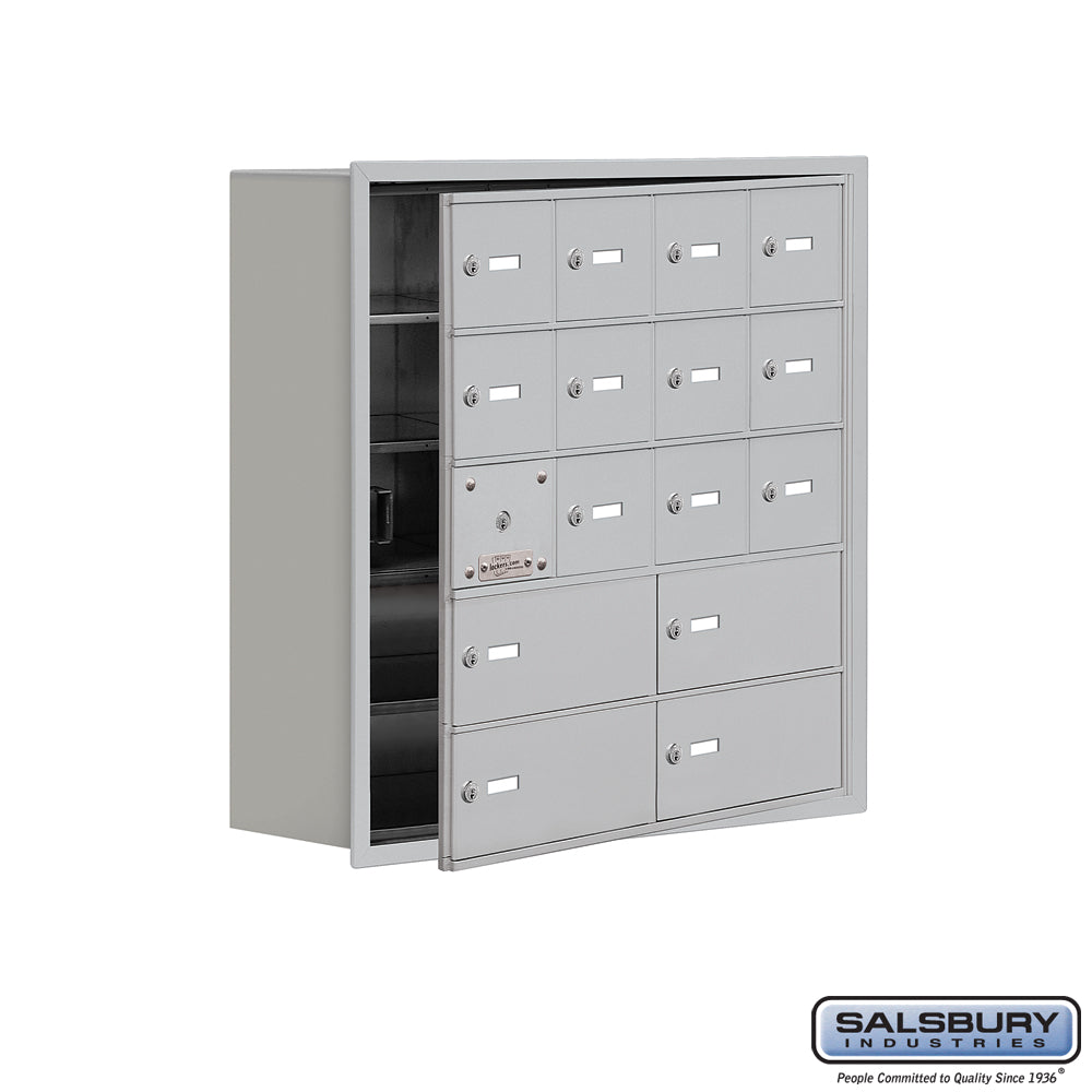 Recessed Mounted Cell Phone Locker with 12 A Doors (11 usable) 4 B Doors in Aluminum - Keyed Locks