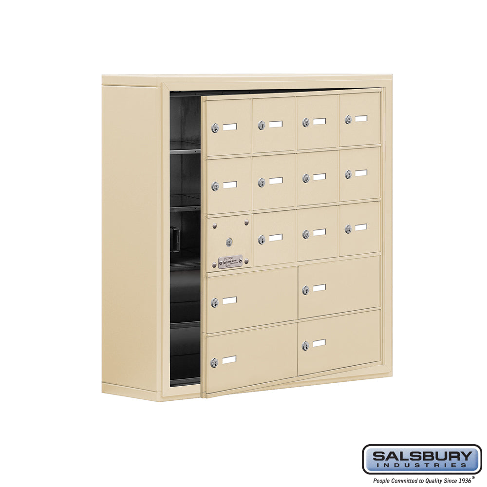 Surface Mounted Cell Phone Locker with 12 A Doors (11 usable) 4 B Doors  in Sandstone - Keyed Locks