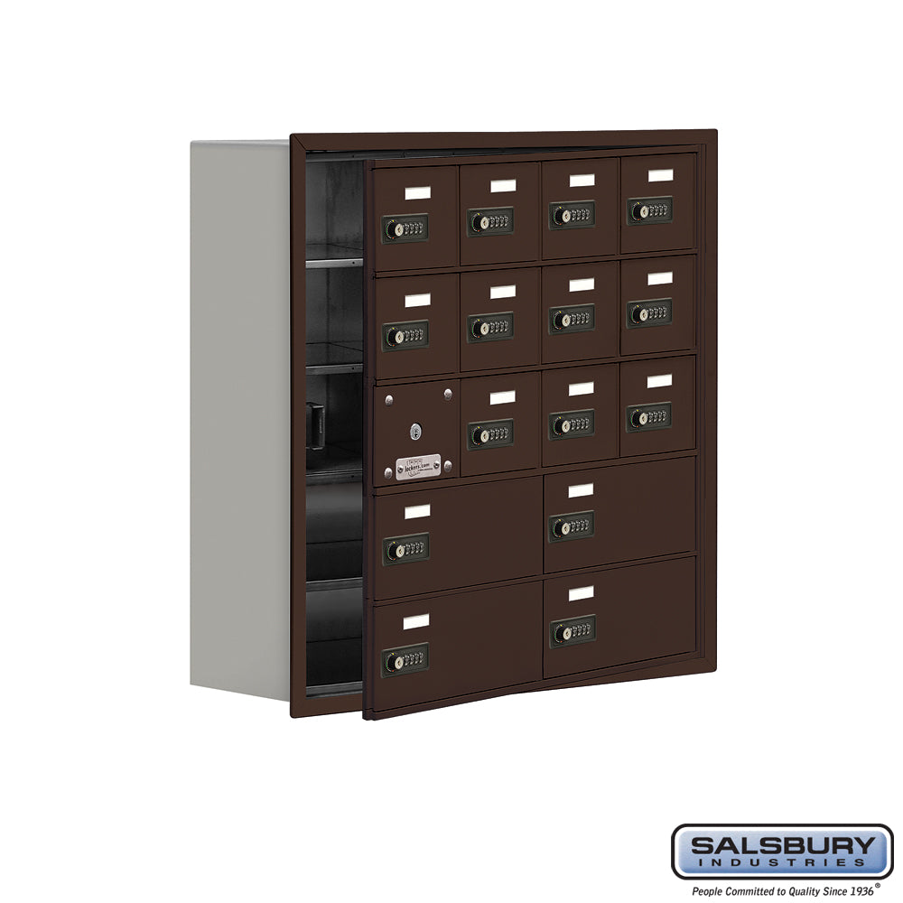 Recessed Mounted Cell Phone Locker with 12 A Doors (11 usable) 4 B Doors in Bronze - Resettable Combination Locks