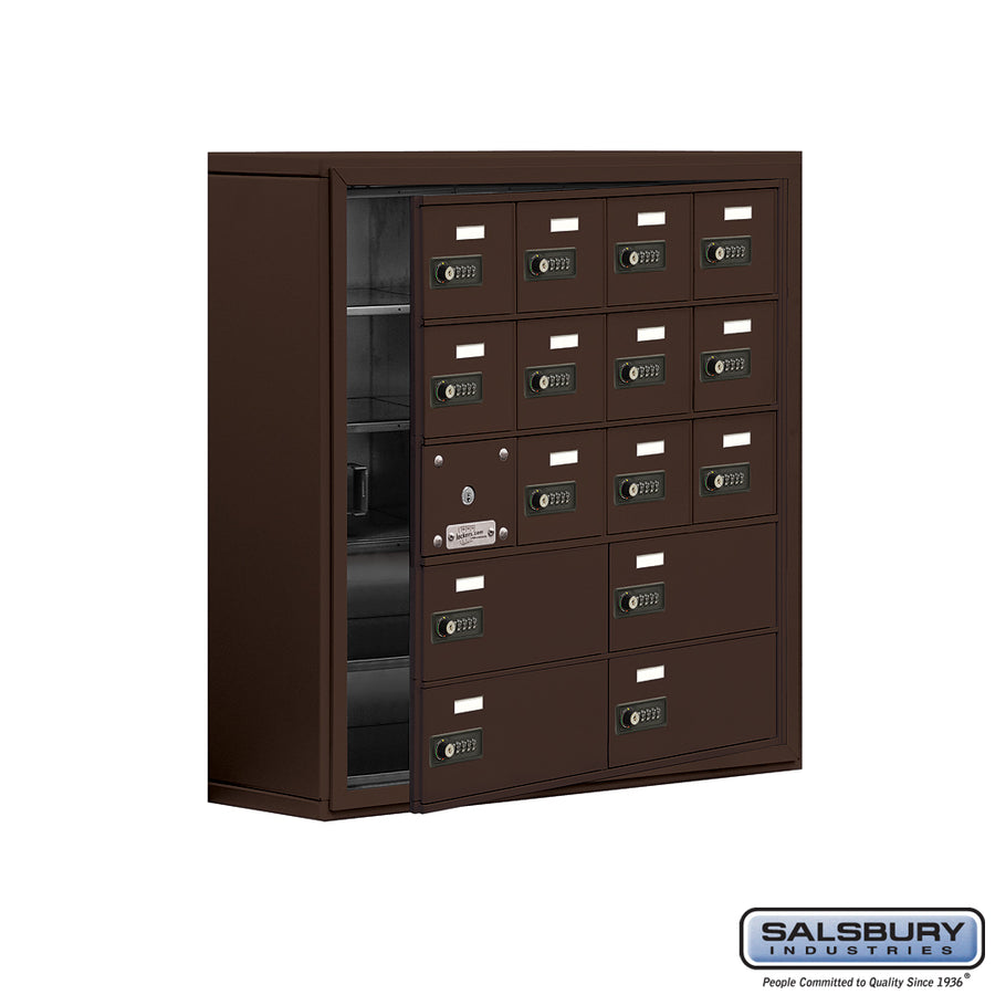 Surface Mounted Cell Phone Locker with 12 A Doors (11 usable) 4 B Doors in Bronze - Resettable Combination Locks