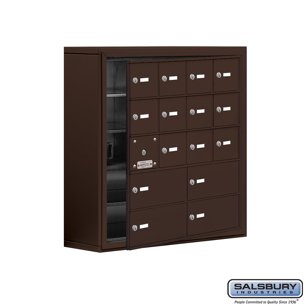 Surface Mounted Cell Phone Locker with 12 A Doors (11 usable) 4 B Doors  in Bronze - Keyed Locks