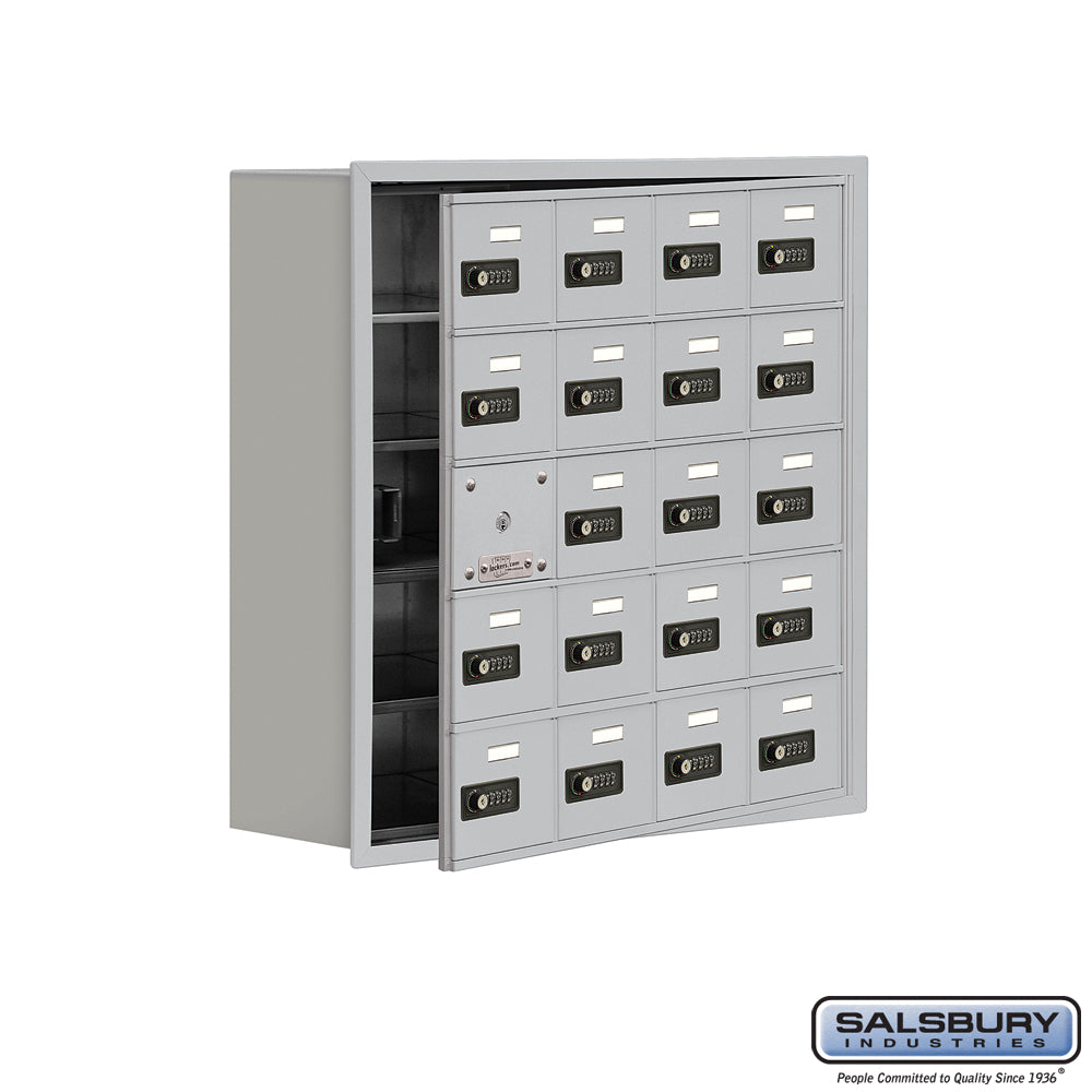 Recessed Mounted Cell Phone Locker with 20 A Doors (19 usable) in Aluminum - Resettable Combination Locks