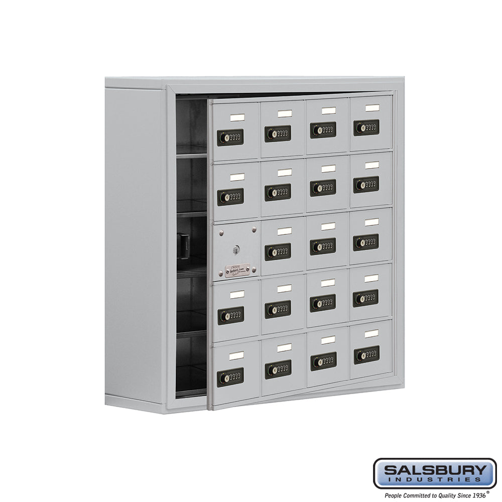 Surface Mounted Cell Phone Locker with 20 A Doors (19 usable) in Aluminum - Resettable Combination Locks