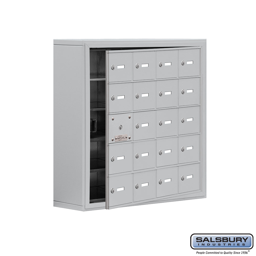 Surface Mounted Cell Phone Locker with 20 A Doors (19 usable) in Aluminum - Keyed Locks