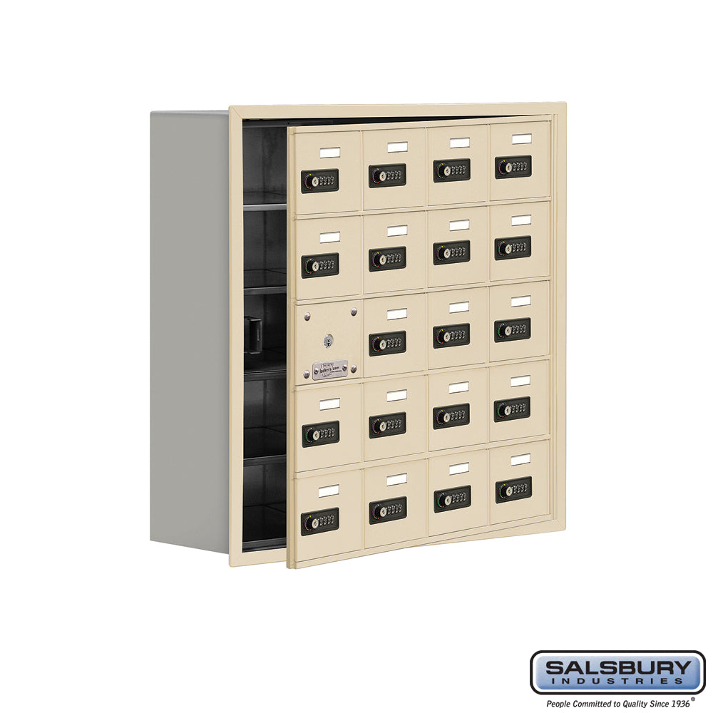 Recessed Mounted Cell Phone Locker with 20 A Doors (19 usable) in Sandstone - Resettable Combination Locks