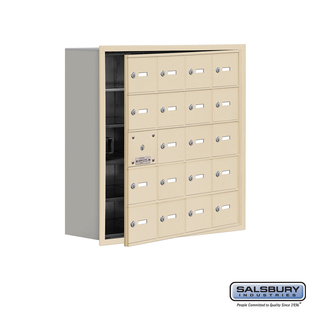 Recessed Mounted Cell Phone Locker with 20 A Doors (19 usable) in Sandstone - Keyed Locks