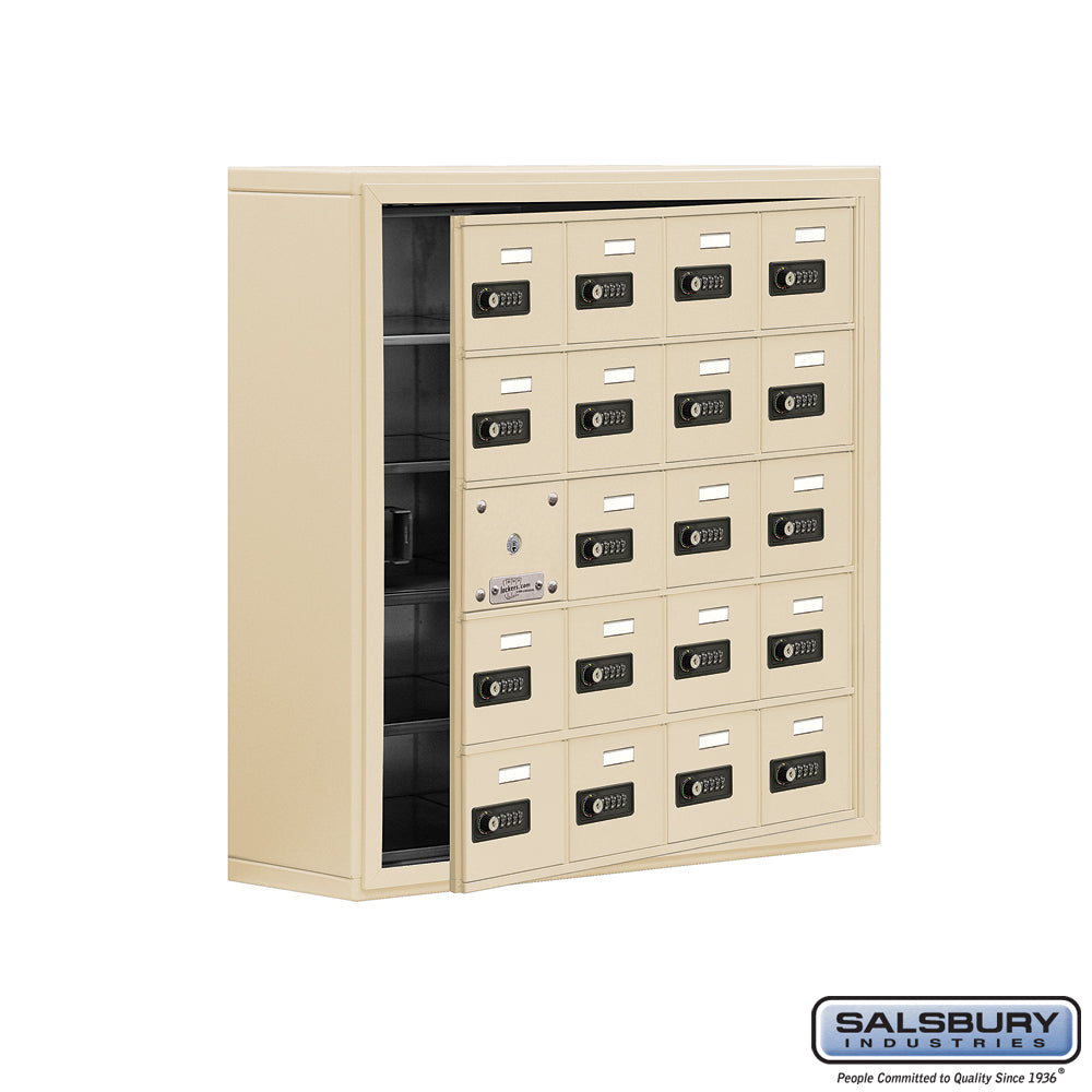 Surface Mounted Cell Phone Locker with 20 A Doors (19 usable) in Sandstone - Resettable Combination Locks