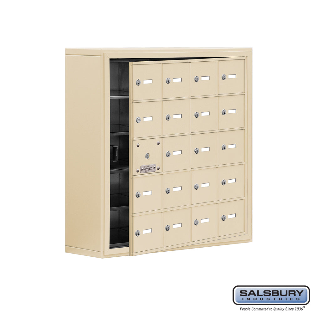 Surface Mounted Cell Phone Locker with 20 A Doors (19 usable) in Sandstone - Keyed Locks