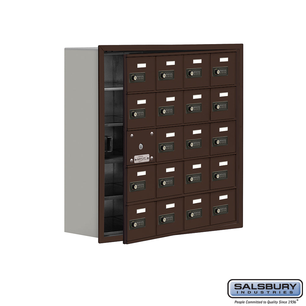 Recessed Mounted Cell Phone Locker with 20 A Doors (19 usable) in Bronze - Resettable Combination Locks