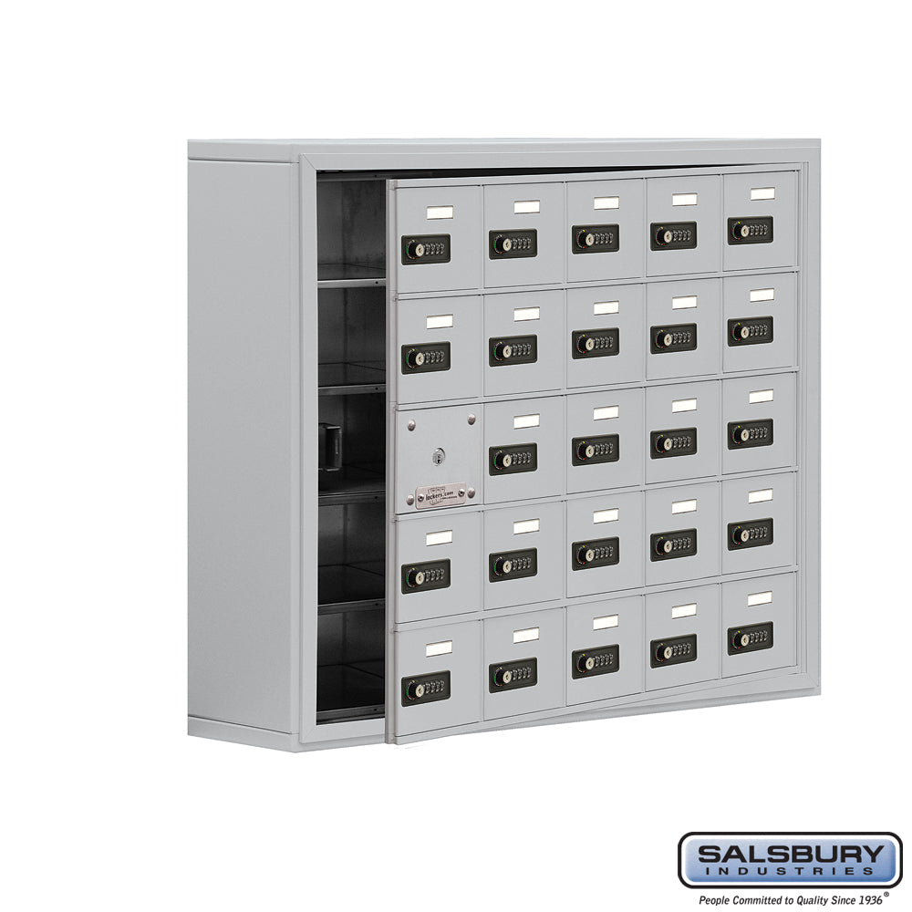 Surface Mounted Cell Phone Locker with 25 A Doors (24 usable) in Aluminum - Resettable Combination Locks