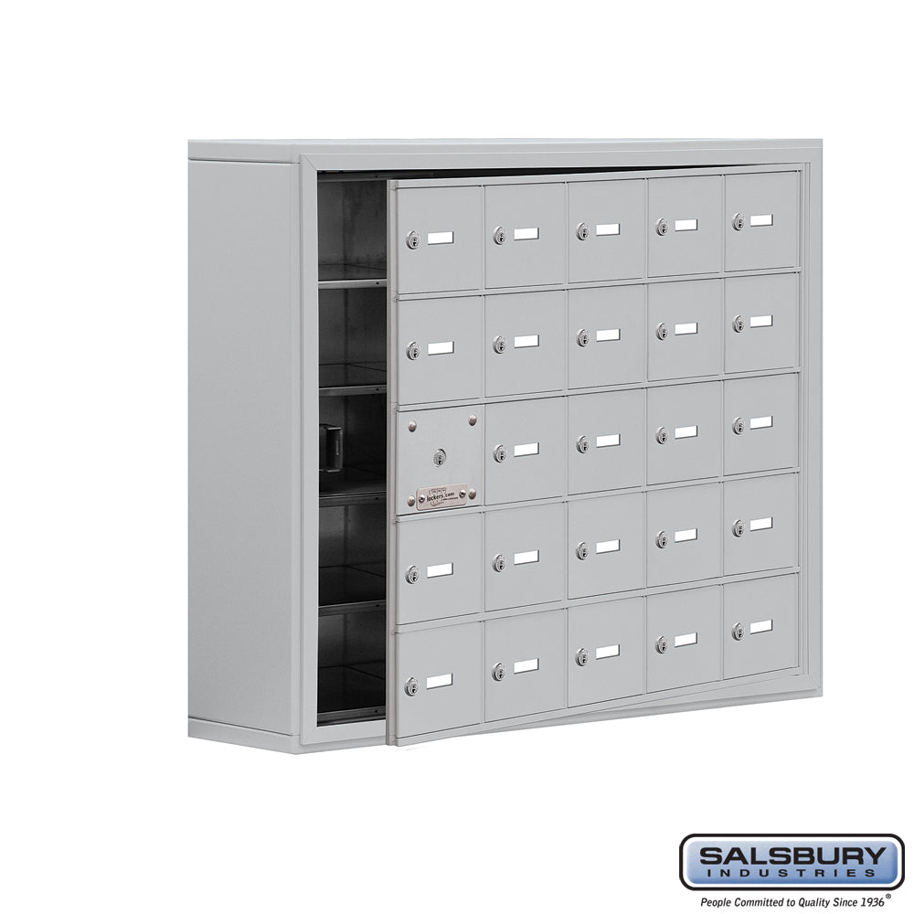 Surface Mounted Cell Phone Locker with 25 A Doors (24 usable) in Aluminum - Keyed Locks