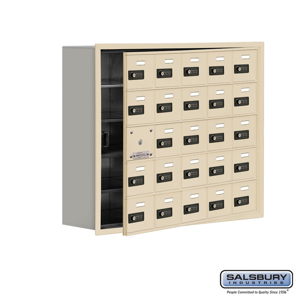 Recessed Mounted Cell Phone Locker with 25 A Doors (24 usable) in Sandstone - Resettable Combination Locks